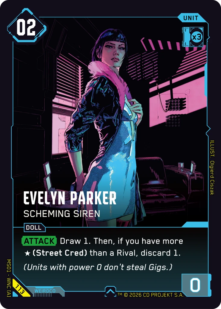 Evelyn Parker: Scheming Siren - Cyberpunk TCG card