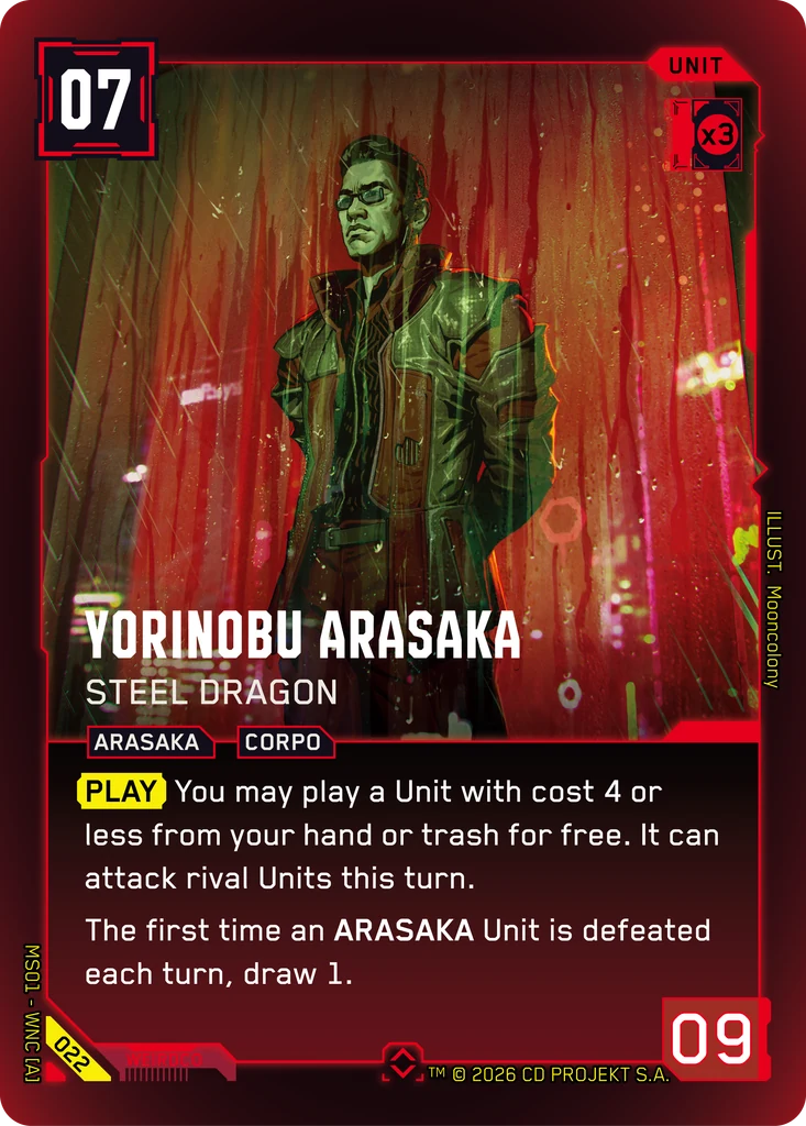 Yorinobu Arasaka: Steel Dragon - Cyberpunk TCG card